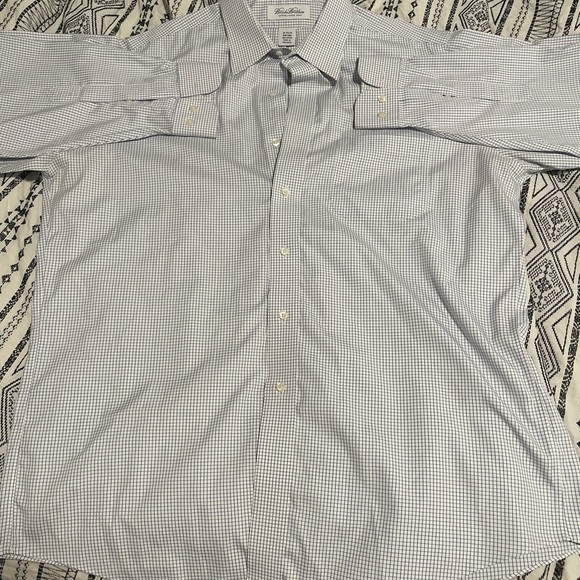 Brooks Brothers LS Shirt. Non-Iron White/Blue Small Grid Pattern - Picture 2 of 2